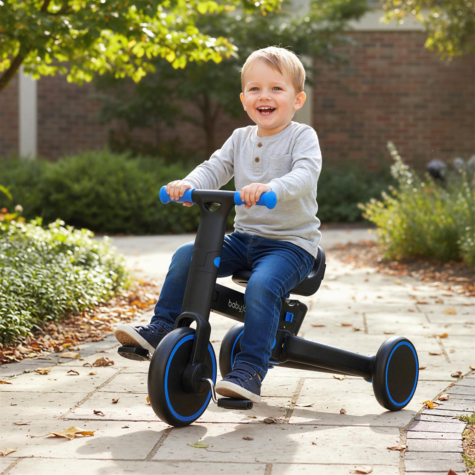 4-in-1 Foldable Toddler Tricycle with Push Handle with Adjustable Seat, Navy Balance Bikes at Gallery Canada