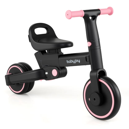 4-in-1 Foldable Toddler Tricycle with Push Handle with Adjustable Seat, Pink Balance Bikes at Gallery Canada