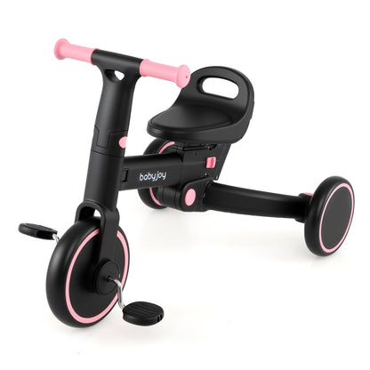 4-in-1 Foldable Toddler Tricycle with Push Handle with Adjustable Seat, Pink Balance Bikes at Gallery Canada