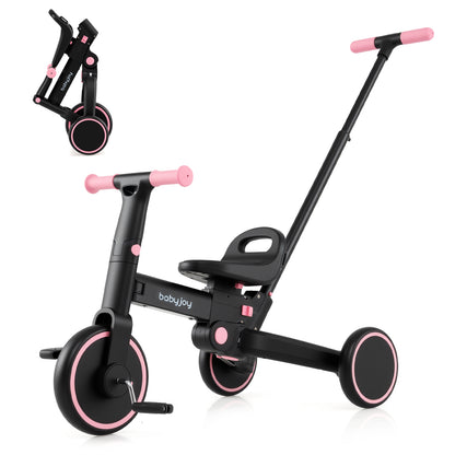 4-in-1 Foldable Toddler Tricycle with Push Handle with Adjustable Seat, Pink Balance Bikes at Gallery Canada