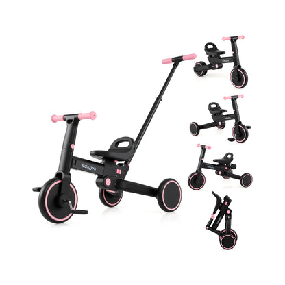 4-in-1 Foldable Toddler Tricycle with Push Handle with Adjustable Seat, Pink Balance Bikes at Gallery Canada