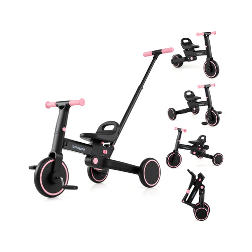 4-in-1 Foldable Toddler Tricycle with Push Handle with Adjustable Seat, Pink