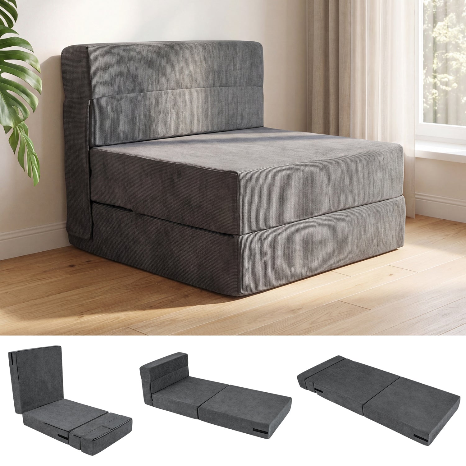 4-In-1 Folding Sofa Bed, Corduroy Cover, Smooth Zipper, Gray Sofas & Loveseats at Gallery Canada
