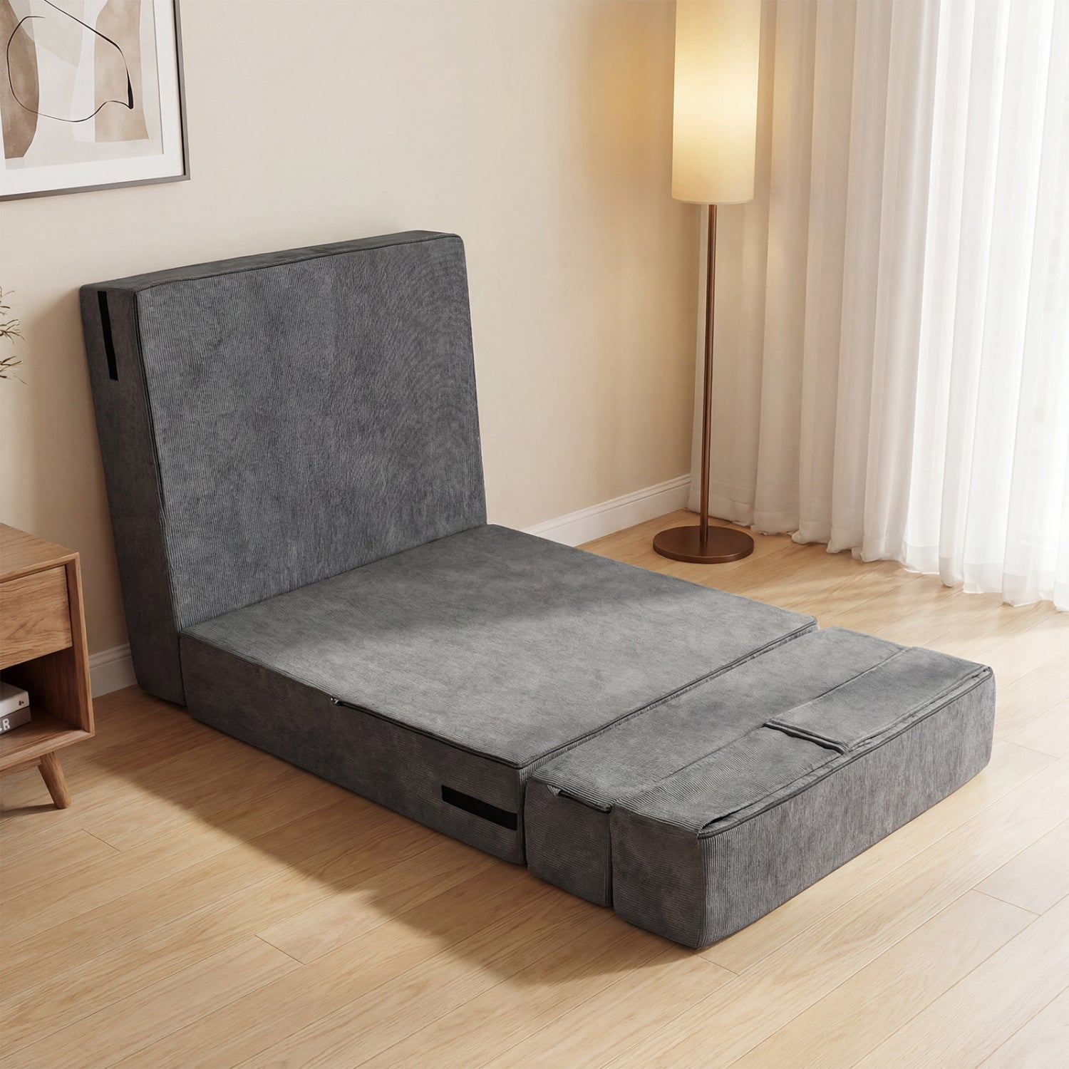 4-In-1 Folding Sofa Bed, Corduroy Cover, Smooth Zipper, Gray Sofas & Loveseats at Gallery Canada
