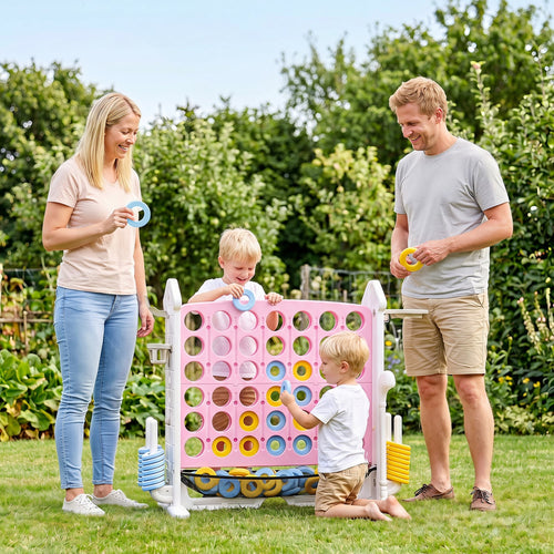 4-in-1 Adjustable Row Connect Game with Mesh Net, Pink