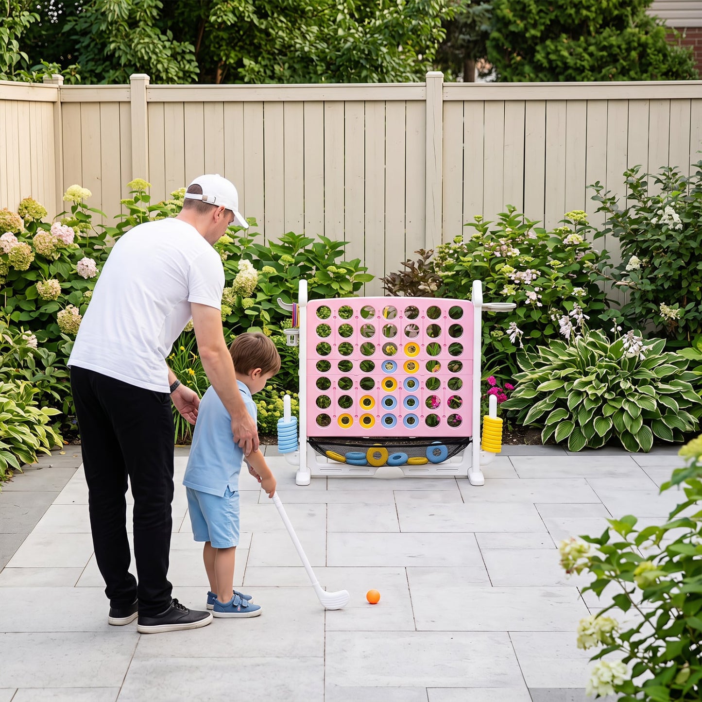4-in-1 Adjustable Row Connect Game with Mesh Net, Pink