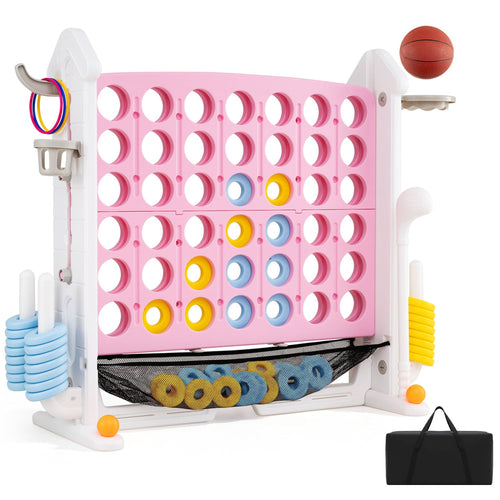 4-in-1 Adjustable Row Connect Game with Mesh Net, Pink