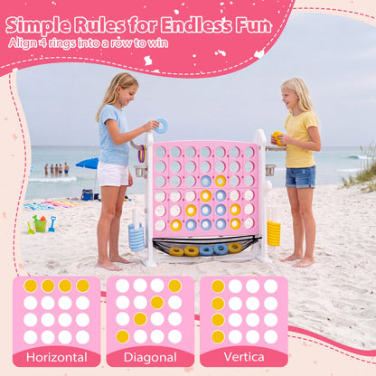4-in-1 Adjustable Row Connect Game with Mesh Net, Pink