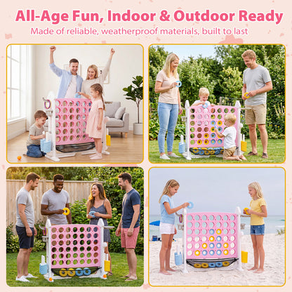 4-in-1 Adjustable Row Connect Game with Mesh Net, Pink