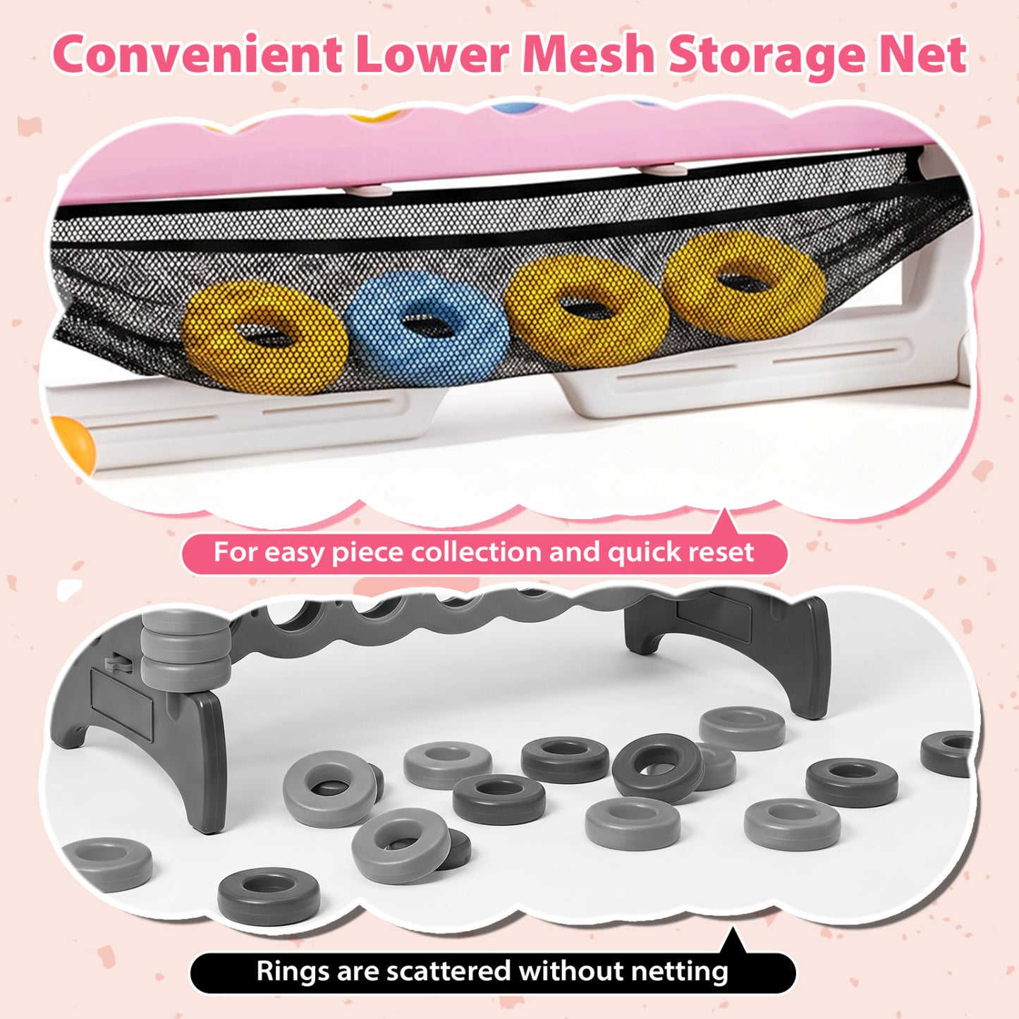 4-in-1 Adjustable Row Connect Game with Mesh Net, Pink