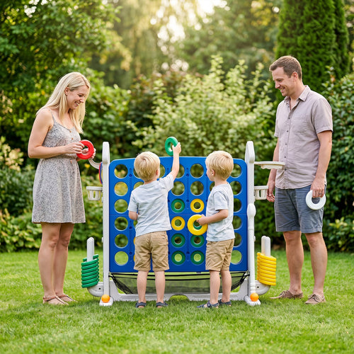4-in-1 Adjustable Row Connect Game with Mesh Net and Carrying Bag, Blue