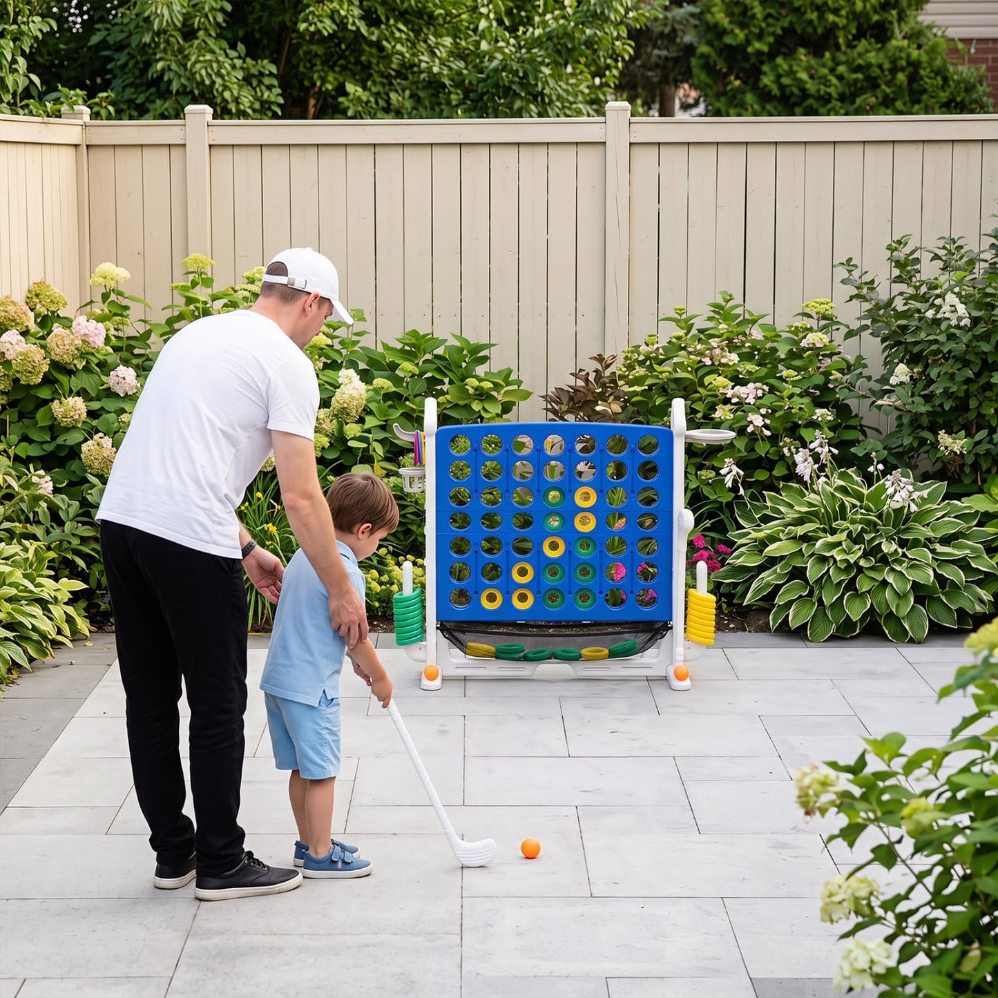 4-in-1 Adjustable Row Connect Game with Mesh Net and Carrying Bag, Blue