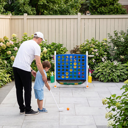 4-in-1 Adjustable Row Connect Game with Mesh Net and Carrying Bag, Blue