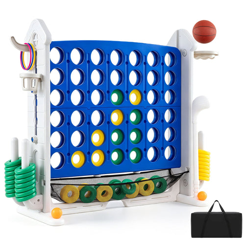 4-in-1 Adjustable Row Connect Game with Mesh Net and Carrying Bag, Blue
