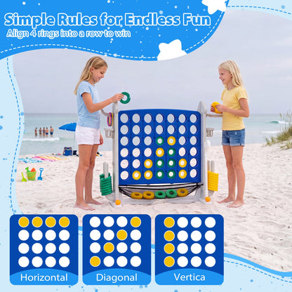 4-in-1 Adjustable Row Connect Game with Mesh Net and Carrying Bag, Blue