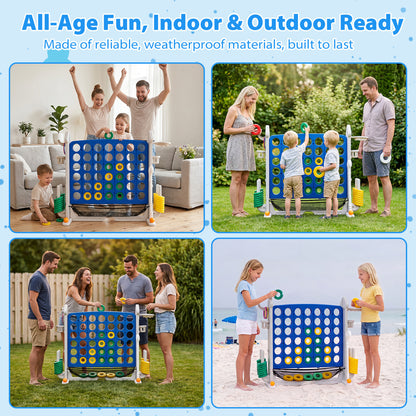 4-in-1 Adjustable Row Connect Game with Mesh Net and Carrying Bag, Blue