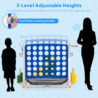 4-in-1 Adjustable Row Connect Game with Mesh Net and Carrying Bag, Blue