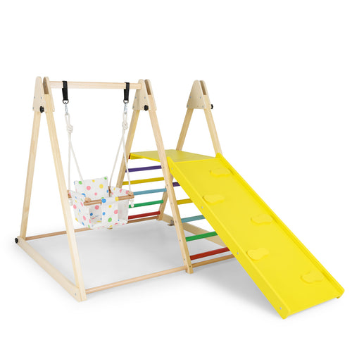4-in-1 Indoor Jungle Gym with Baby Swing and Climbing Ramp, Multicolor