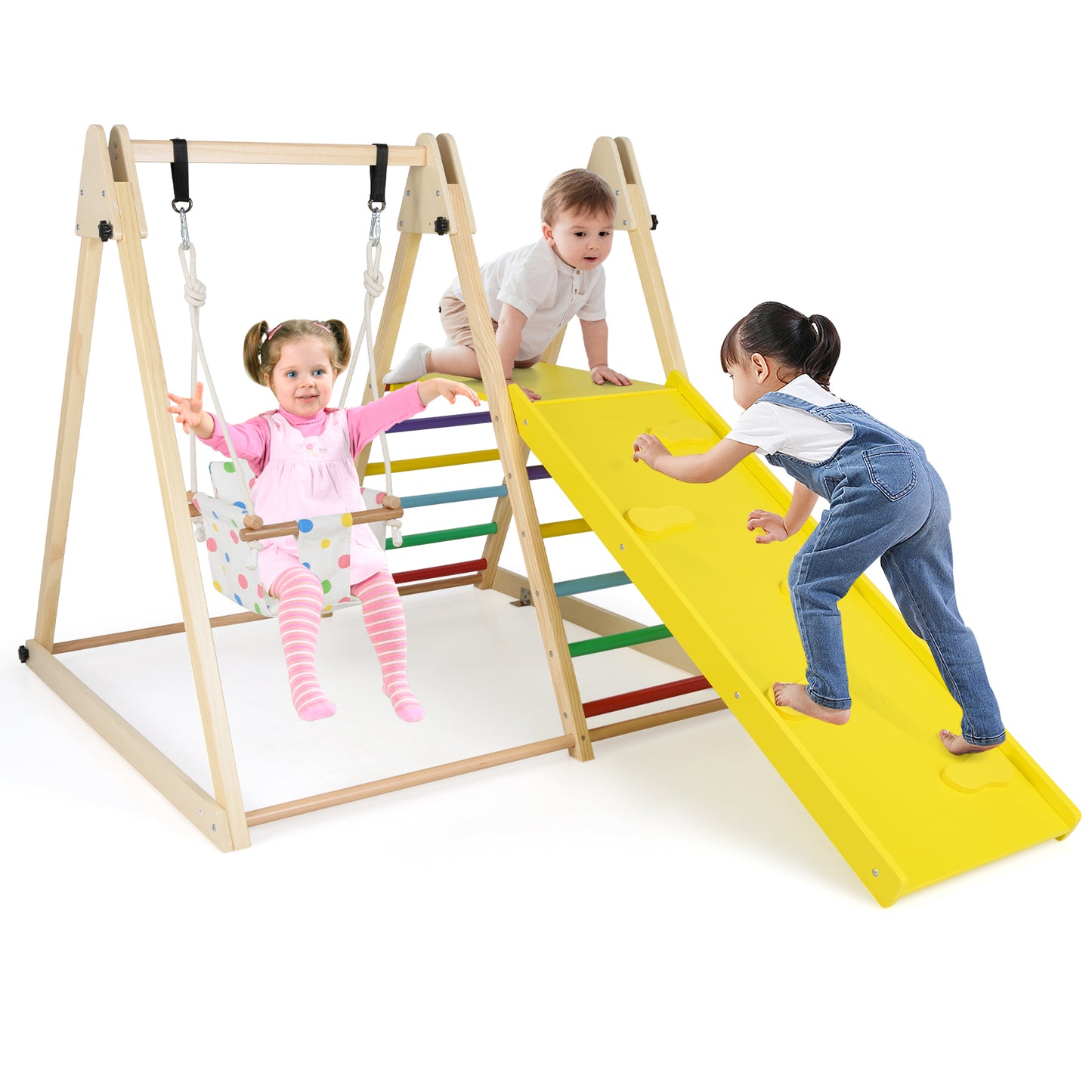 4-in-1 Indoor Jungle Gym with Baby Swing and Climbing Ramp, Multicolor Climbers & Slides at Gallery Canada