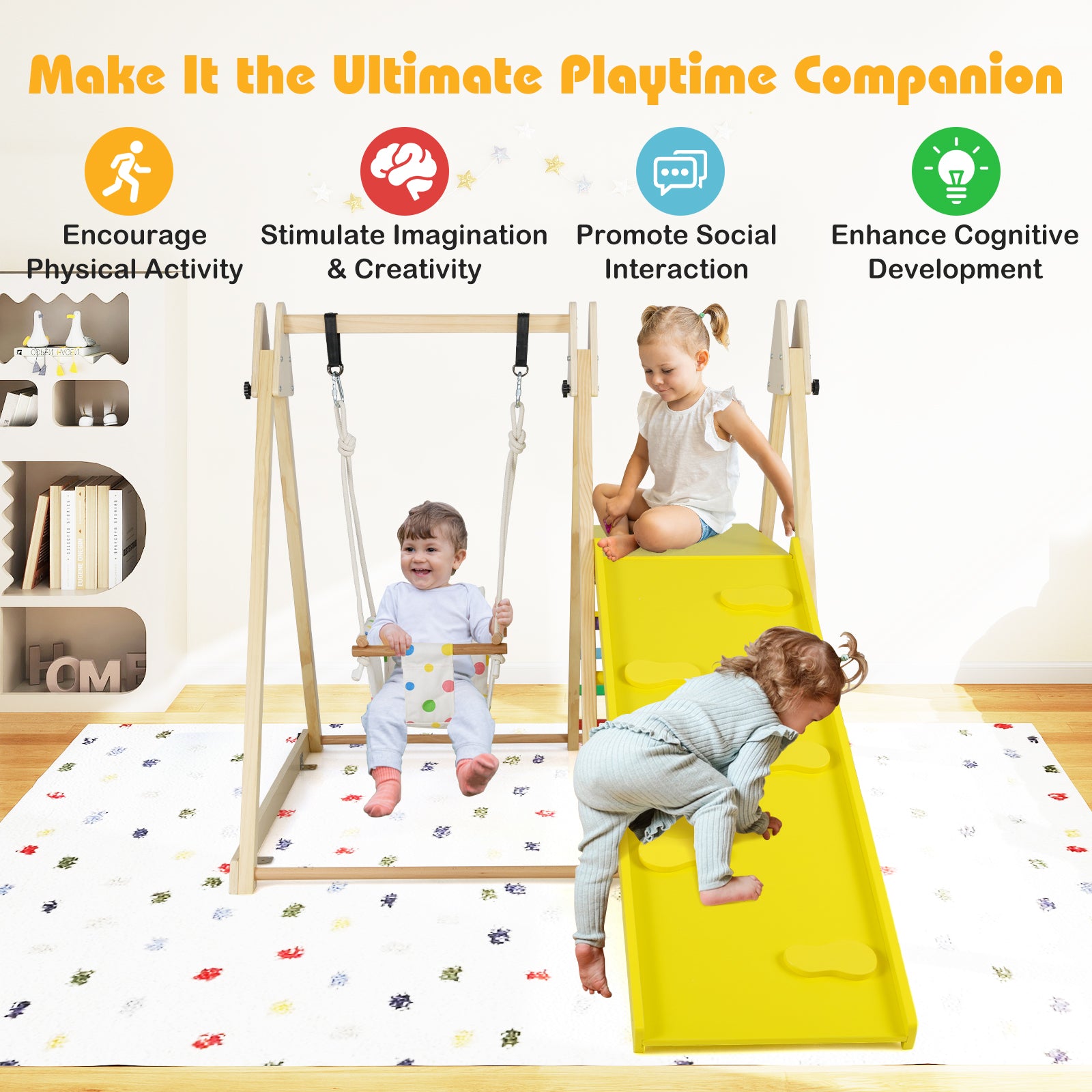 4-in-1 Indoor Jungle Gym with Baby Swing and Climbing Ramp, Multicolor Climbers & Slides at Gallery Canada