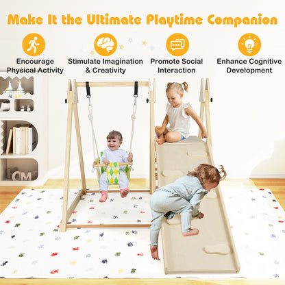4-In-1 Indoor Jungle Gym With Baby Swing, Climbing Ramp, Natural Climbers & Slides at Gallery Canada