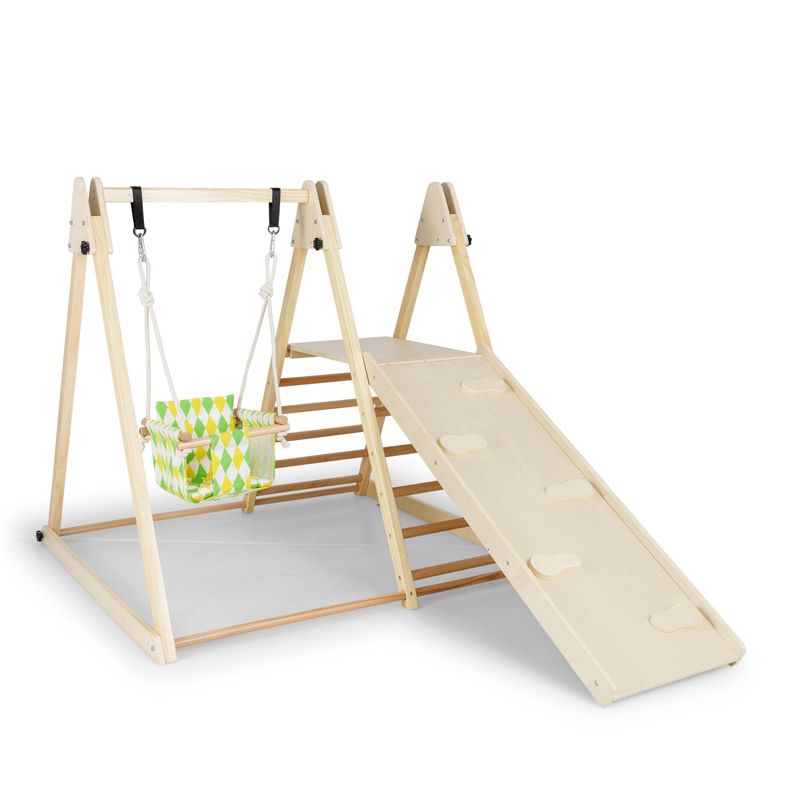 4-in-1 Indoor Jungle Gym with Baby Swing and Climbing Ramp, Natural Climbers & Slides at Gallery Canada