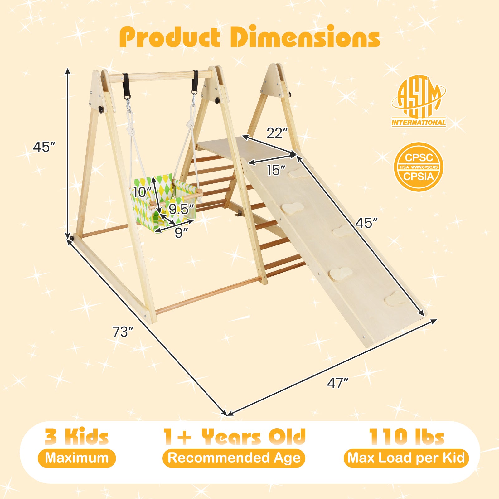 4-in-1 Indoor Jungle Gym with Baby Swing and Climbing Ramp, Natural Climbers & Slides at Gallery Canada