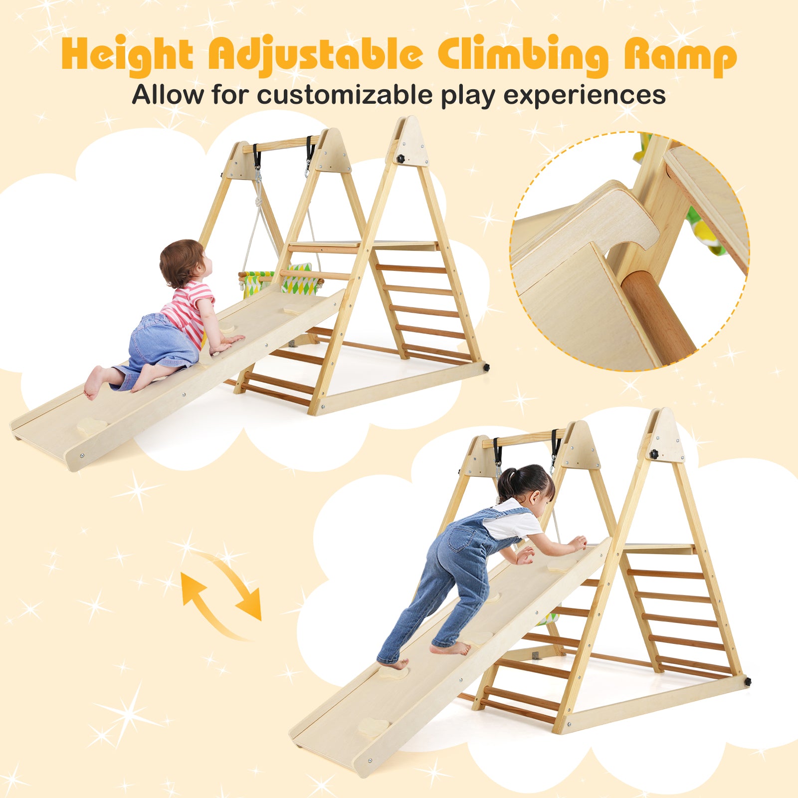 4-in-1 Indoor Jungle Gym with Baby Swing and Climbing Ramp, Natural Climbers & Slides at Gallery Canada