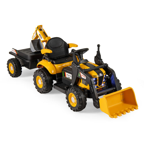 4-in-1 Kids Ride on Tractor 12V Excavator Bulldozer with Remote Control, Yellow