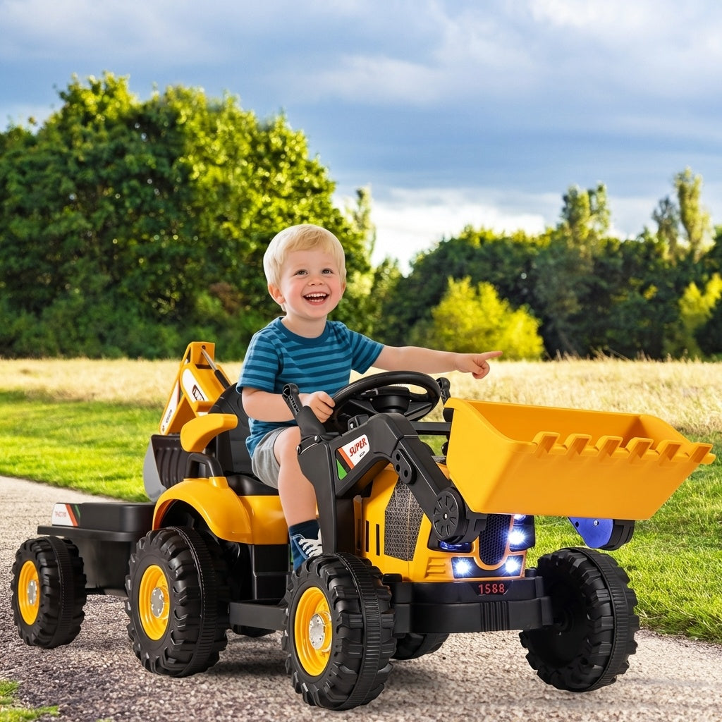 4-in-1 Kids Ride on Tractor 12V Excavator Bulldozer with Remote Control, Yellow Powered Ride On Toys at Gallery Canada
