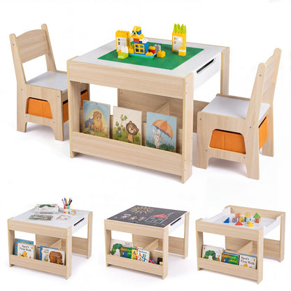Table et chaises pour enfants avec blocs de construction, naturelles