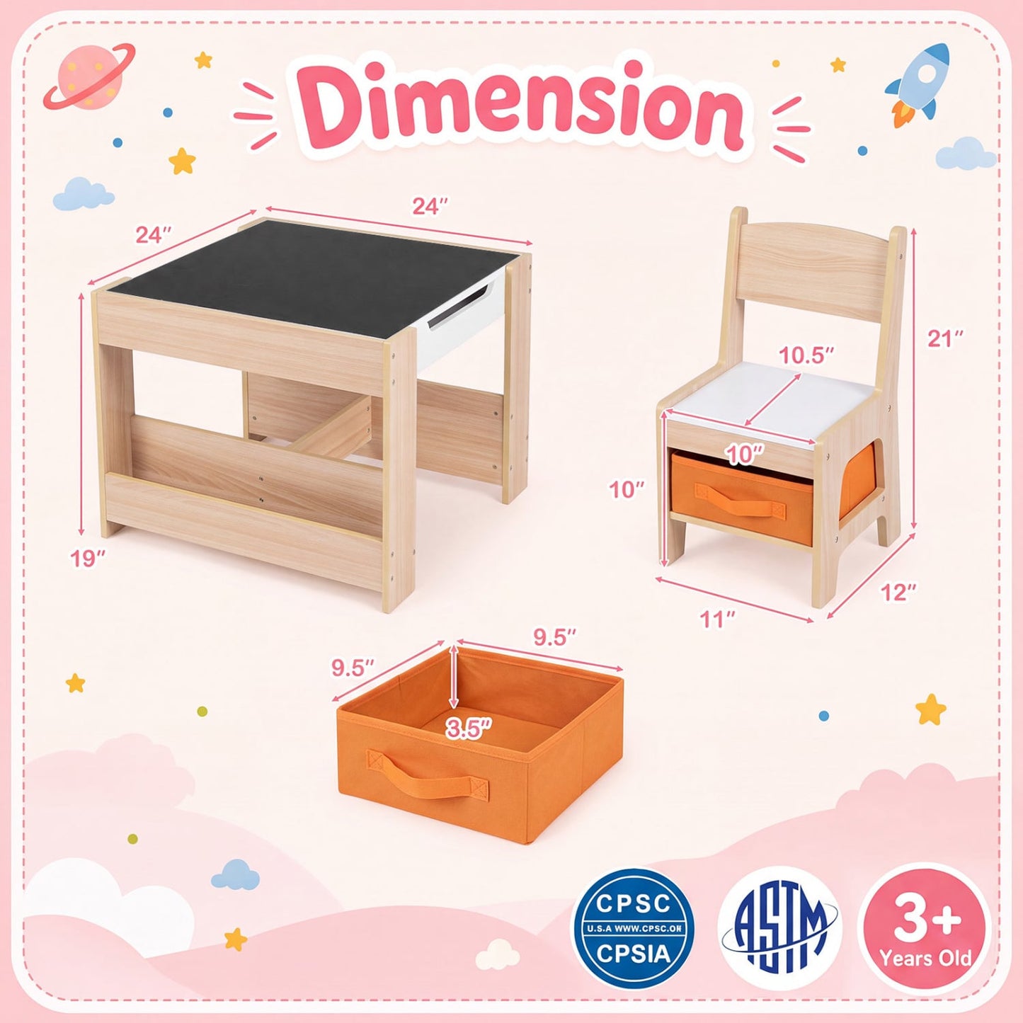 Table et chaises pour enfants avec blocs de construction, naturelles