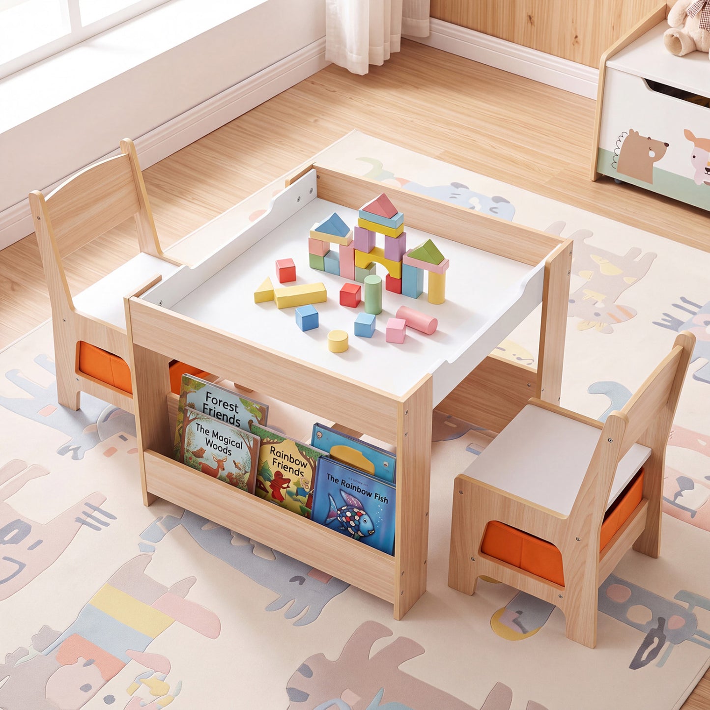 Table et chaises pour enfants avec blocs de construction, naturelles
