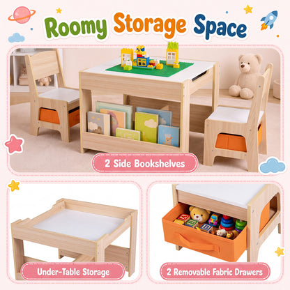 Table et chaises pour enfants avec blocs de construction, naturelles