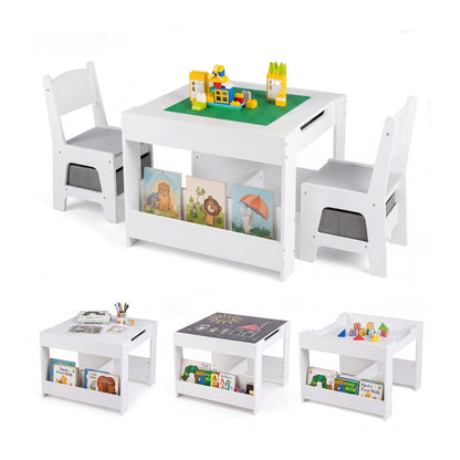 Ensemble table et chaises pour enfants 4-en-1 avec blocs, bibliothèques, gris