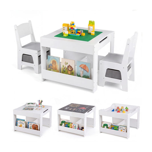 4-in-1 Kids Table & Chairs Set with Blocks, Bookshelves, Grey Kids Table & Chair Sets Gray at Gallery Canada