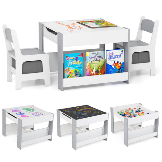 Kids Toddler Activity Table And Chairs Set, Reversible Tabletop, Gray Kids Table & Chair Sets Gray at Gallery Canada