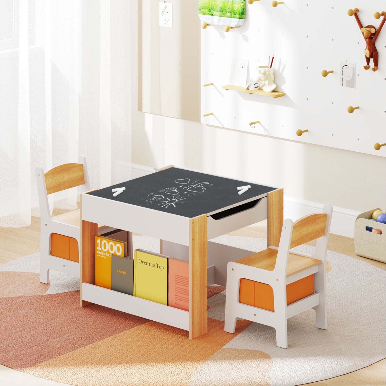 4 In 1 Kids Toddler Activity Table, Chairs Set, Reversible Tabletop, Natural Kids Table & Chair Sets at Gallery Canada
