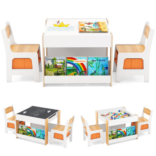 4 In 1 Kids Toddler Activity Table, Chairs Set, Reversible Tabletop, Natural Kids Table & Chair Sets Natural at Gallery Canada
