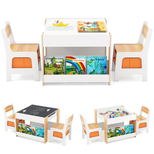 4 In 1 Kids Toddler Activity Table, Chairs Set, Reversible Tabletop, Natural Kids Table & Chair Sets Natural at Gallery Canada