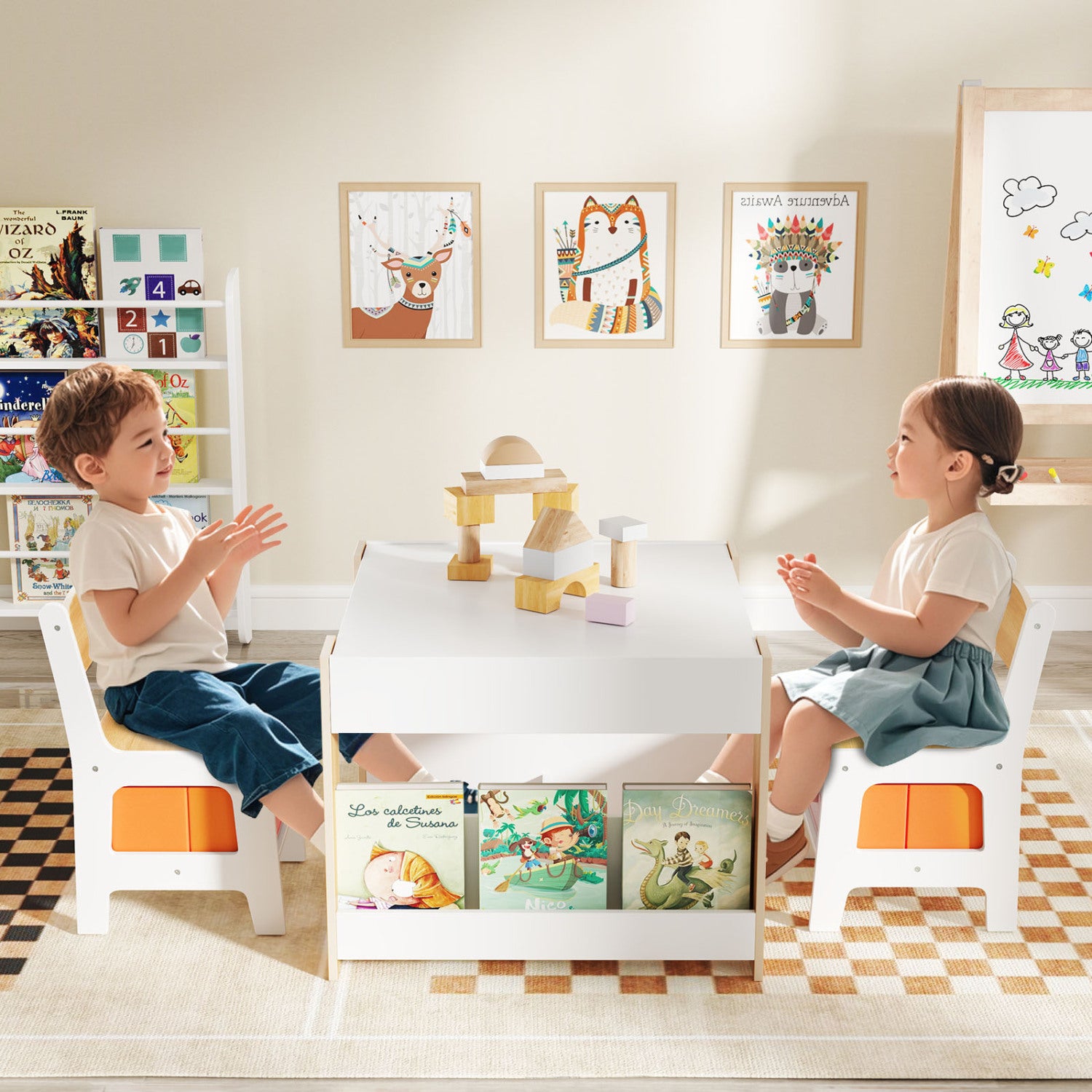 4 In 1 Kids Toddler Activity Table, Chairs Set, Reversible Tabletop, Natural Kids Table & Chair Sets at Gallery Canada