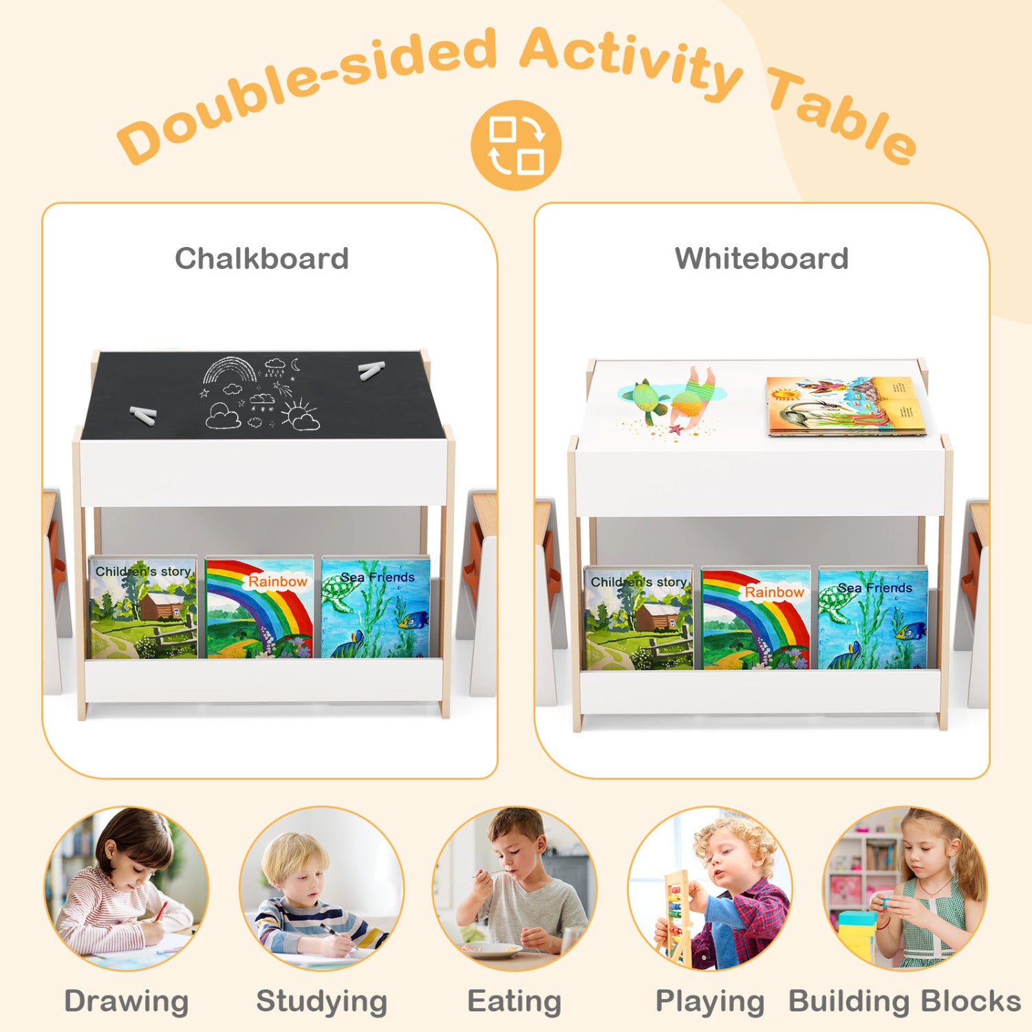 4 In 1 Kids Toddler Activity Table, Chairs Set, Reversible Tabletop, Natural Kids Table & Chair Sets at Gallery Canada