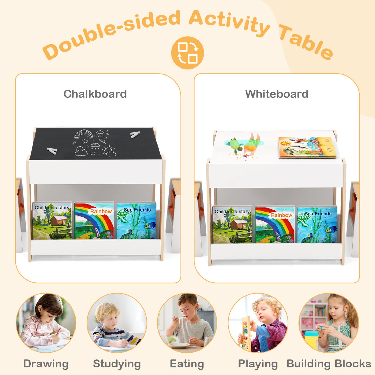 4 In 1 Kids Toddler Activity Table, Chairs Set, Reversible Tabletop, Natural Kids Table & Chair Sets at Gallery Canada