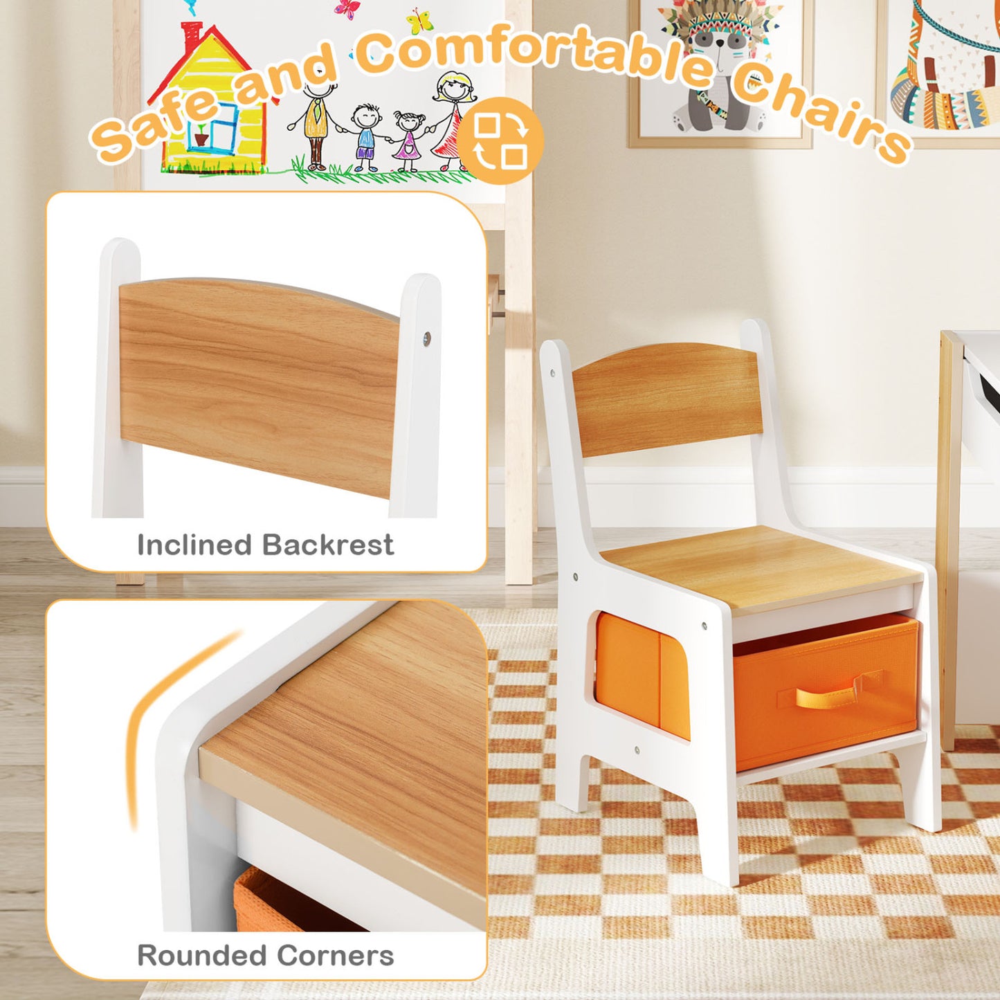 4 In 1 Kids Toddler Activity Table, Chairs Set, Reversible Tabletop, Natural Kids Table & Chair Sets at Gallery Canada