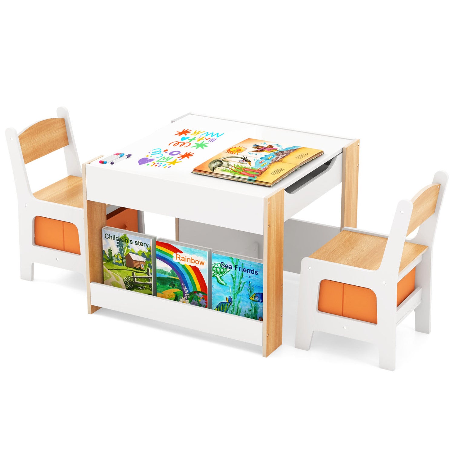 4 In 1 Kids Toddler Activity Table, Chairs Set, Reversible Tabletop, Natural Kids Table & Chair Sets at Gallery Canada