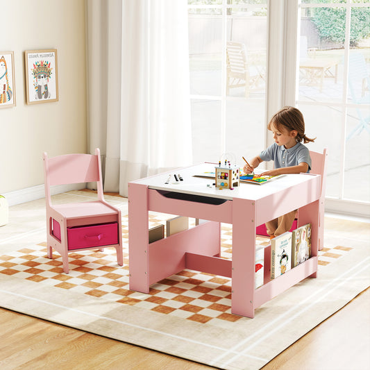 4 in 1 Kids Toddler Activity Table & Chairs Set, Pink Kids Table & Chair Sets Pink at Gallery Canada