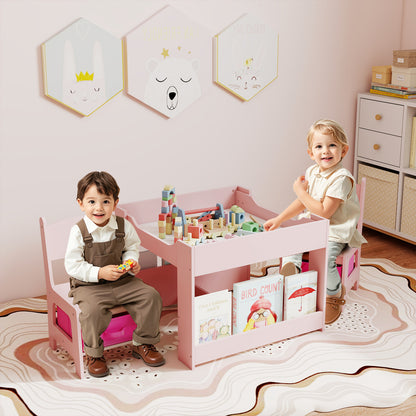 Ensemble de table et chaises d'activités pour enfants tout-petits 4 en 1, Rose