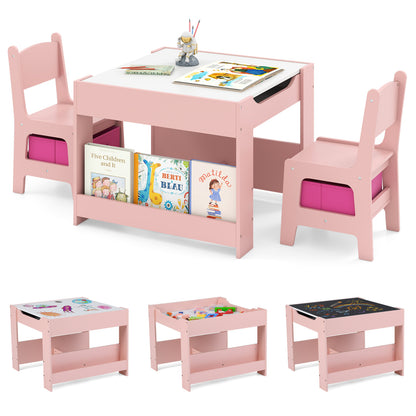 Ensemble de table et chaises d'activités pour enfants tout-petits 4 en 1, Rose