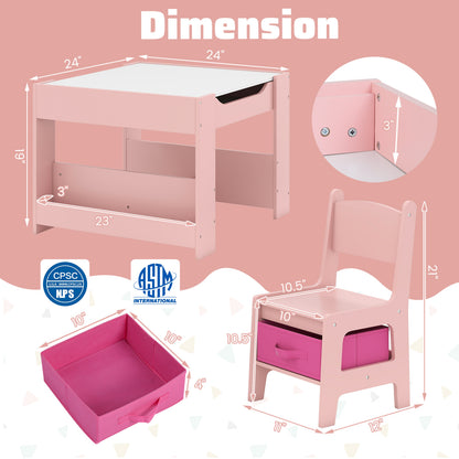 Ensemble de table et chaises d'activités pour enfants tout-petits 4 en 1, Rose