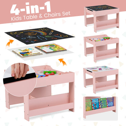 Ensemble de table et chaises d'activités pour enfants tout-petits 4 en 1, Rose